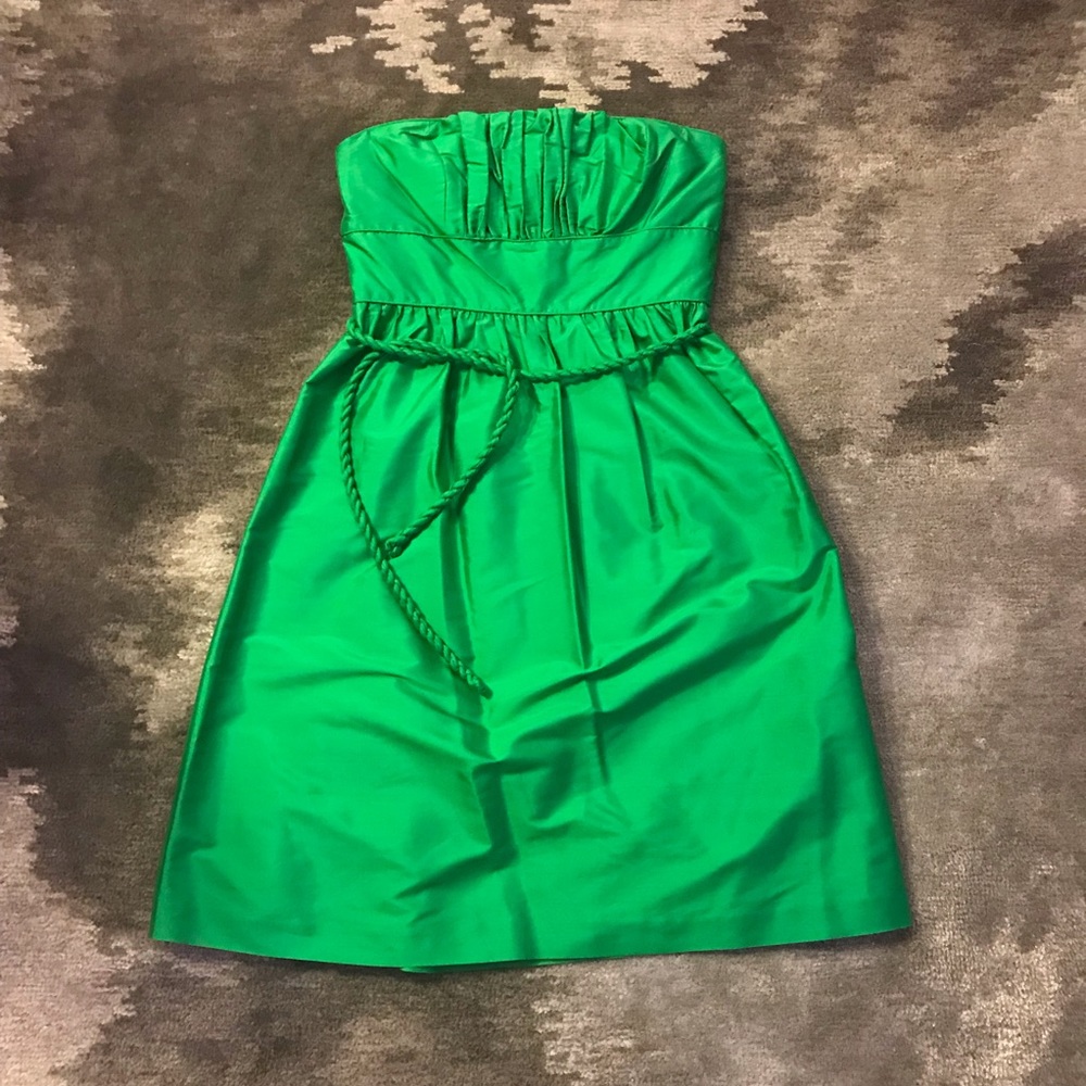 J.CREW Green 100% Silk Strapless Juliette Dress